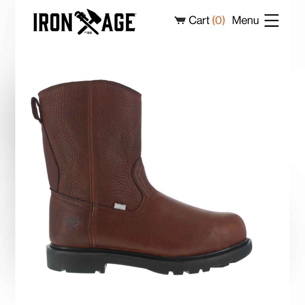 New NIB Iron Age Men's Brown Leather Pull-On Work Boots Hauler Leather Comp Toe - Picture 4 of 16